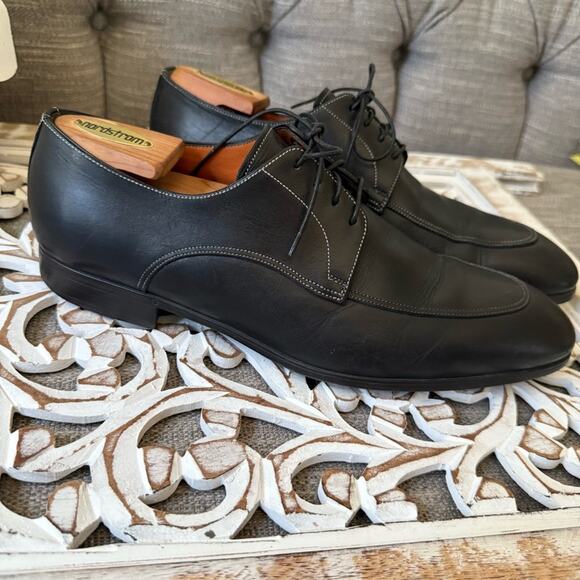 Santoni Black Leather Oxford Loafers Shoes Men’s 9 main image 6